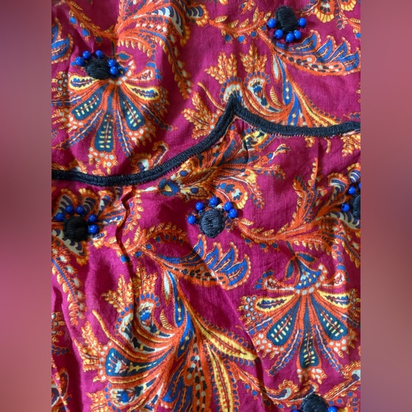 NWT Anthropologie Bare Deco Beaded & Embroidered Babydoll Tank Red Cropped - Picture 5 of 13